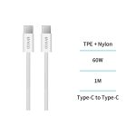 Cable Tipo-C a Tipo-C 3A PD60W trenzado 1m carga rapida – Blanco