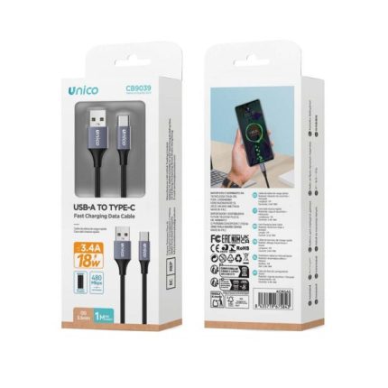Cable USB a Tipo-C 2.4A trenzado de aluminio 1m – Gris
