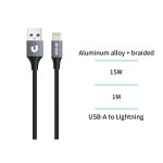 Cable USB a Lightning 2.4A trenzado de aluminio 1m – Gris