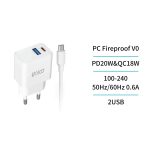 Cargador Dual USB y Tipo-C PD20W con cable Tipo-C a Tipo-C GaN GS TUV carga rapida – Blanco